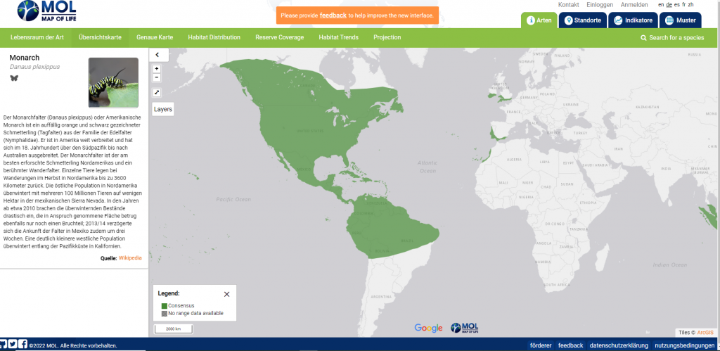 Der Screenshot Map of life führt zur Webseite https://mol.org/