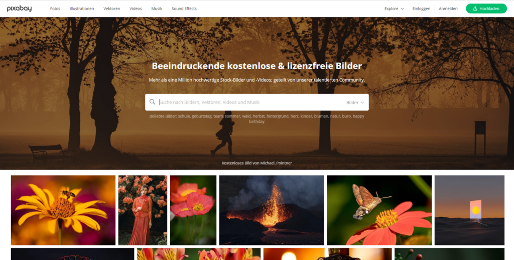 Der Screenshot Pixabay führt zur Webseite https://pixabay.com/de/