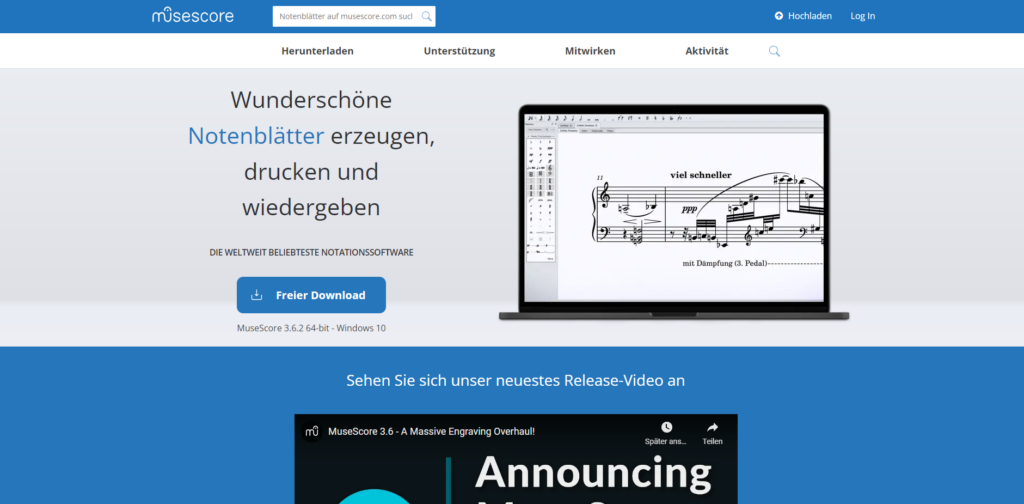 Der Screenshot MuseScore führt zur Webseite https://musescore.org/de