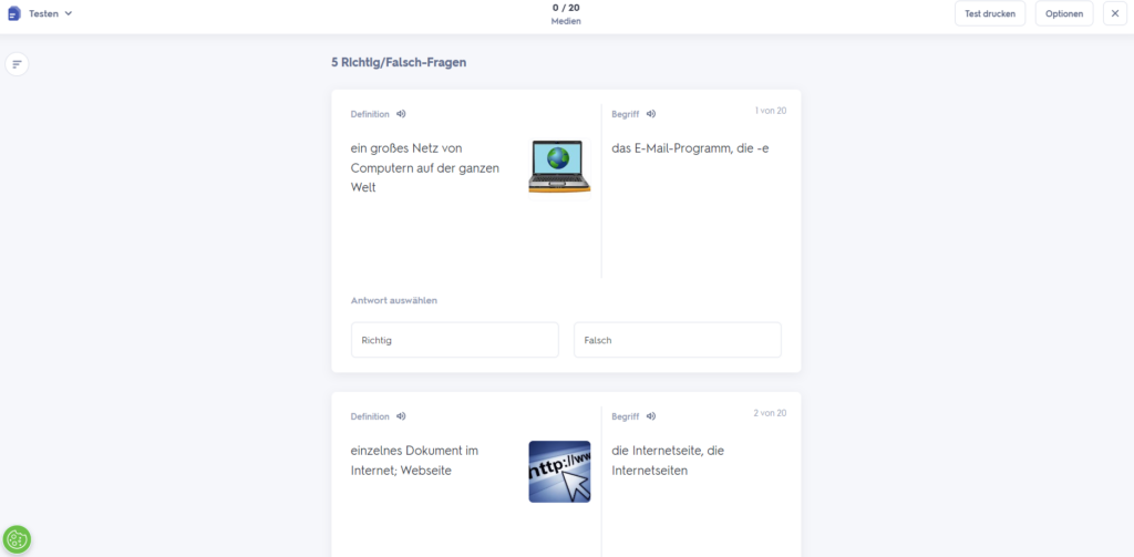 Der Screenshot Quizlet führt zur Webseite https://quizlet.com/