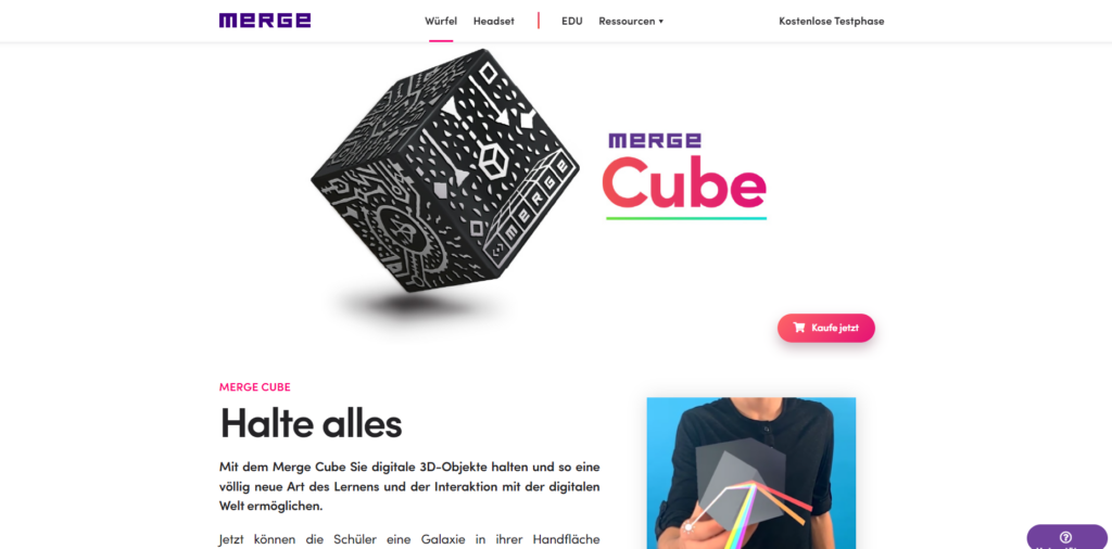 Der Screenshot Merge Cube führt zur Webseite https://mergeedu.com/cube