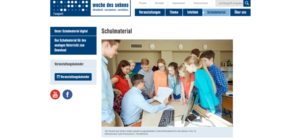 Der Screenshot Woche des Sehens führt zur Webseite https://www.woche-des-sehens.de/schulmaterial