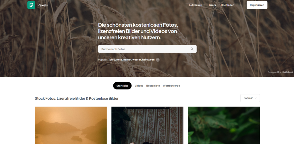 Der Screenshot Pexels führt zur Webseite https://www.pexels.com/de-de/