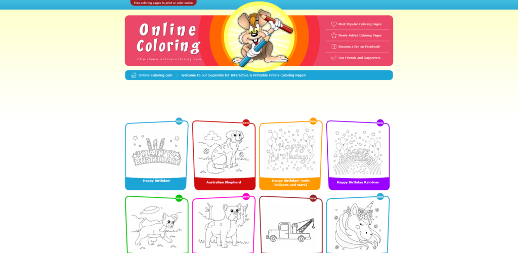Der Screenshot Online Coloring führt zur Webseite https://www.online-coloring.com/