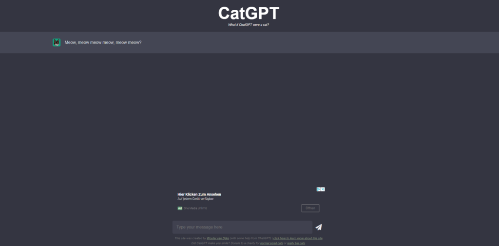 Der Screenshot Cat GPT führt zur Webseite https://catgpt.wvd.io/