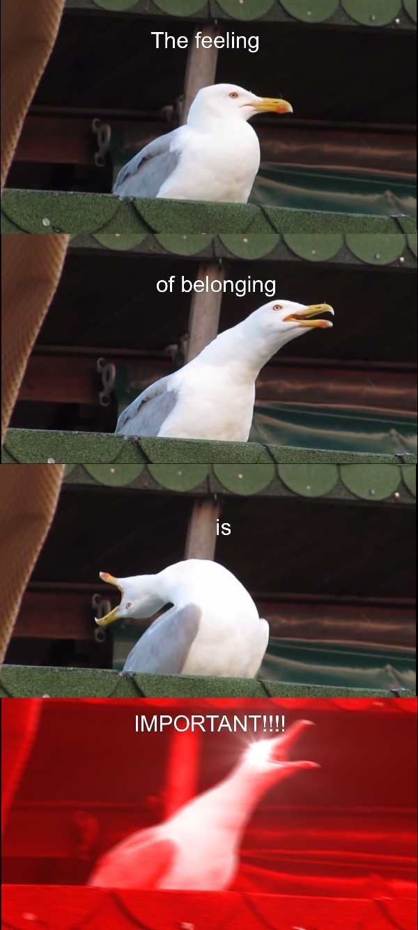 The feeling ... of belonging... is... IMPORTANT!!!!